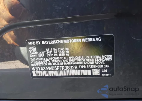 2023 BMW I4 Edrive 35 from USA, damaged, VIN WBY43AW05PFR38328